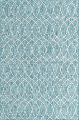 Unique Loom Outdoor Trellis Gitter Machine Made Trellis Rug Light Aqua, Ivory 5' 3" x 8' 0"