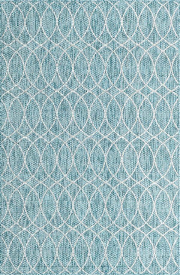 Unique Loom Outdoor Trellis Gitter Machine Made Trellis Rug Light Aqua, Ivory 5' 3" x 8' 0"