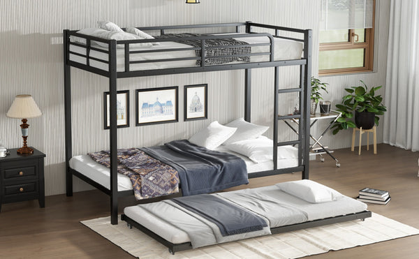 English Elm Twin Xl Metal Bunk Bed With Twin Trundle - Stylish Space-Saving Solution For Shared Rooms! W1580S00128-GIGA
