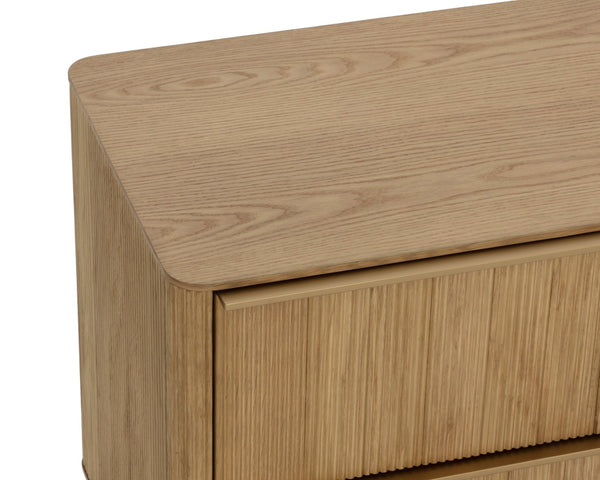 Sunpan KALLA Nightstand - Large Rustic Oak with Textured Vertical Reeding & Sleek Gold Steel Base Design 112408