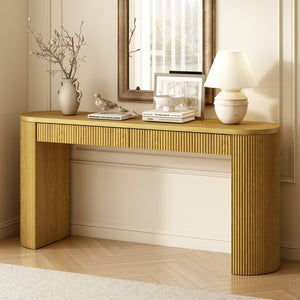 English Elm U_Style 58.2" Console Table With Drawers, Arched Legs & Stripe Design For Stylish Entryway Storage N711P289125O-GIGA