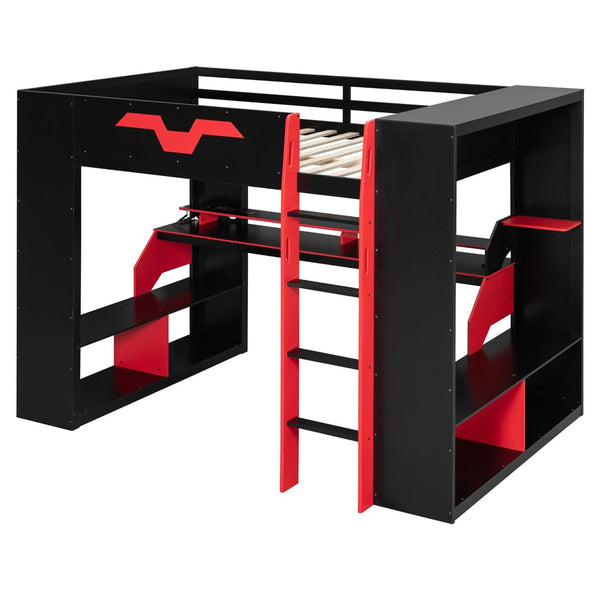 English Elm Full Size Gaming Loft Bed with Rgb Lighting Built-in Desk and Usb Charging Ports LT000275AAJ