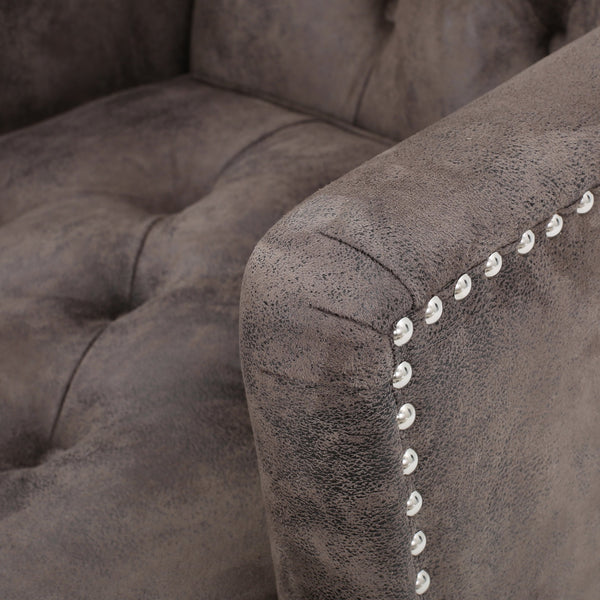English Elm Christopher Knight Home® - HARRISON Tufted Club Chair with Diamond-Stitched Back, Nailhead Trim and Turned Birch Legs for Comfort and Style Grey+Brown 53444.00MFDBN