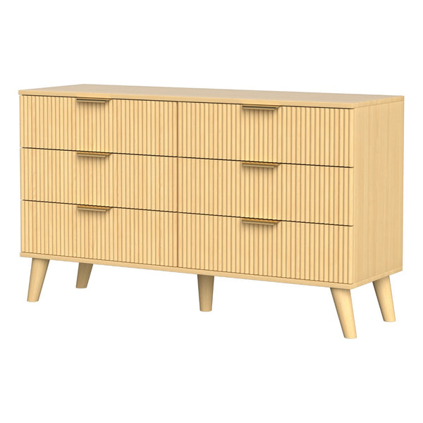 English Elm 6 Drawer Fluted Wood Dresser Natural Finish Compact Chest for Nursery or Bedroom T3773P415502
