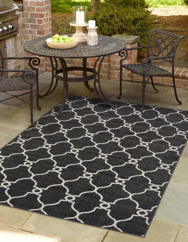 Unique Loom Black Outdoor Trellis Rug - Stylish Weather-resistant Design Perfect For Patios And Decks! Black  3132521-unique-loom