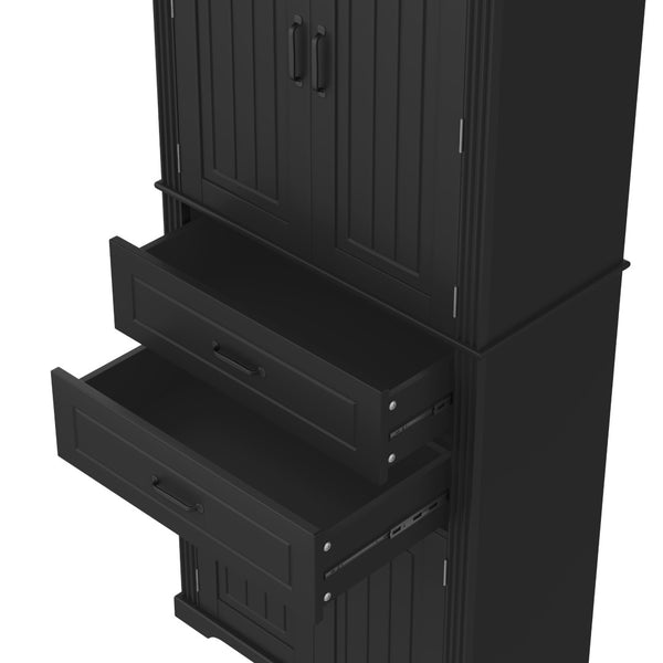 English Elm [video] Floor to Ceiling Matte Storage Cabinet with Drawers Shelves and Adjustable Interior Black N759P407762B