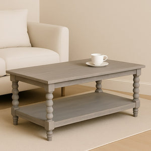 English Elm Solid Wood Ellsworth Spindle Coffee Table - Acid Wash Finish, Rustic Charm For Timeless Living Rooms B182P391940-GIGA