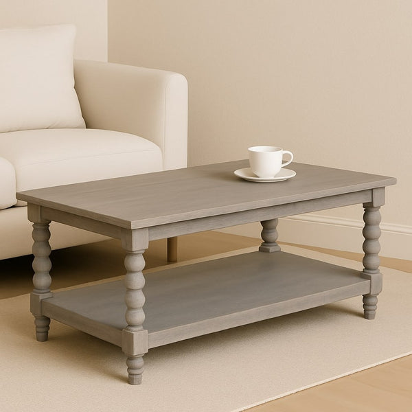 English Elm Solid Wood Ellsworth Spindle Coffee Table - Acid Wash Finish, Rustic Charm For Timeless Living Rooms B182P391940-GIGA