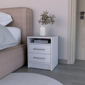 English Elm Nightstand Chase White - Compact Engineered Wood Nightstand with 2 Drawers & Open Shelf for Storage and Style B092P228574