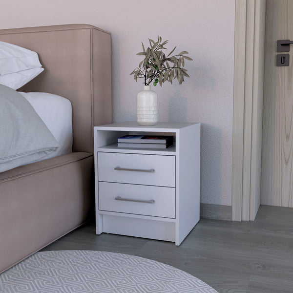 English Elm Nightstand Chase White - Compact Engineered Wood Nightstand with 2 Drawers & Open Shelf for Storage and Style B092P228574