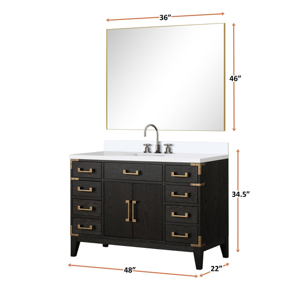 English Elm Black Oak Single Bath Vanity Set With Cultured Marble Top, Chrome Faucet & Large Mirror - Elegant Upgrade! B2731S02224