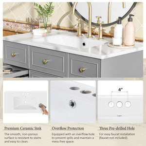English Elm 36" 36-inch Transitional Bathroom Vanity with Ceramic Basin, Solid Wood Frame, Soft-Close Storage Elegance Grey N729P255663E