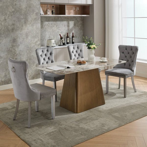 English Elm A&a Furniture Nikki Velvet Wingback Dining Chair Set with Nailhead Trim Solid Wood W1143P179490
