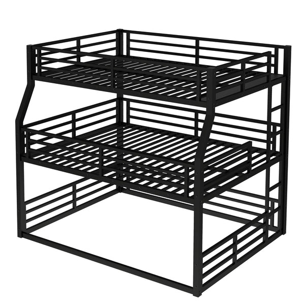 English Elm Full/Full Xl Over Queen Metal Triple Bunk Bed With Safety Guardrails – Heavy-Duty, Noise-Reducing Design W1580S00175
