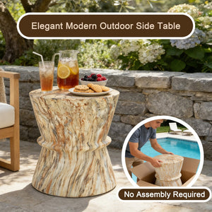 English Elm U_style Hourglass Mgo Concrete Outdoor Accent Table Sculptural Stone Texture Patio Decor Amber,Brown N711P422072A