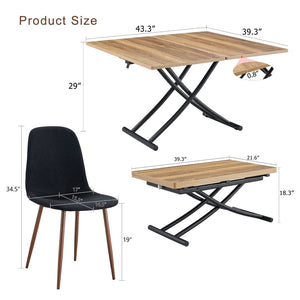 English Elm Table and Chair Set Adjustable Height Mdf Wood Grain Top with Four Linen Dining Chairs Black,Dark Walnut,Natural Wood W1151S03770