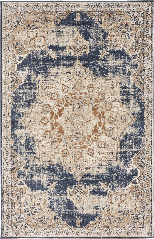 Unique Loom Blue Chateau Round Rug - Elegant Blue And Gray Design For Sophisticated Living Rooms And Bedrooms Dark Blue  3135964-unique-loom