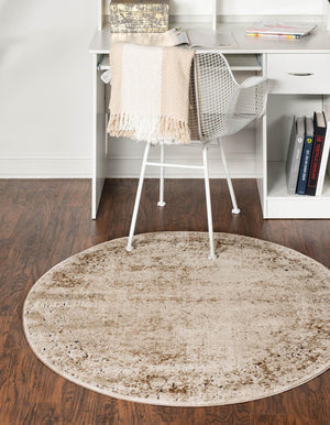 Unique Loom Blue Chateau Round Rug - Elegant Blue And Gray Design For Sophisticated Living Rooms And Bedrooms Beige  3135983-unique-loom