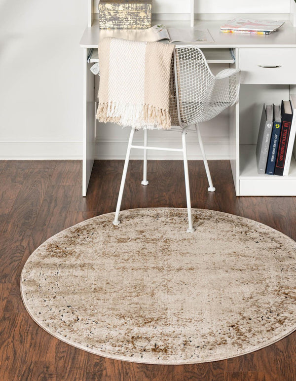 Unique Loom Blue Chateau Round Rug - Elegant Blue And Gray Design For Sophisticated Living Rooms And Bedrooms Beige  3135983-unique-loom