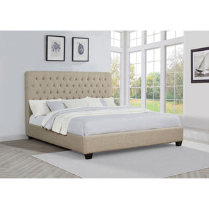 English Elm Copper Oatmeal Tufted Eastern King Panel Bed with Plush Upholstery, Timeless Cozy Design, 89" L B062S00665