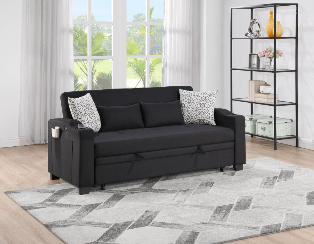 English Elm Bennett Convertible Fabric Sleeper Loveseat with Usb Port Cupholders and Storage Pocket B061S00845