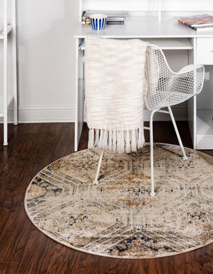 Unique Loom Dark Blue Chateau Rug - Elegant Round Design For Home Décor, Durable And Stylish Addition To Any Space Blue,Beige  3136010-unique-loom