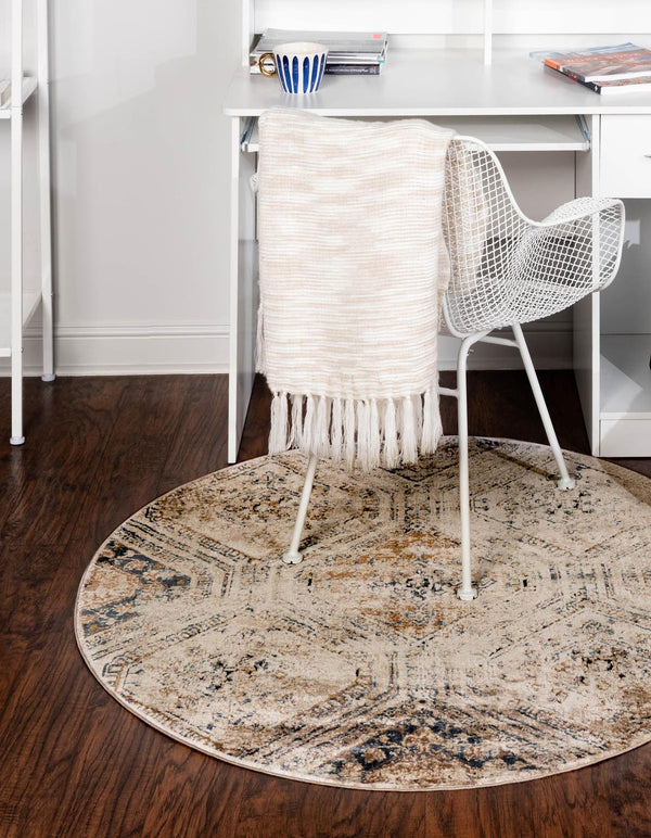 Unique Loom Dark Blue Chateau Rug - Elegant Round Design For Home Décor, Durable And Stylish Addition To Any Space Blue,Beige  3136010-unique-loom