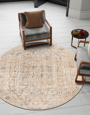 Unique Loom Dark Blue Chateau Rug - Elegant Round Design For Home Décor, Durable And Stylish Addition To Any Space Beige  3136046-unique-loom