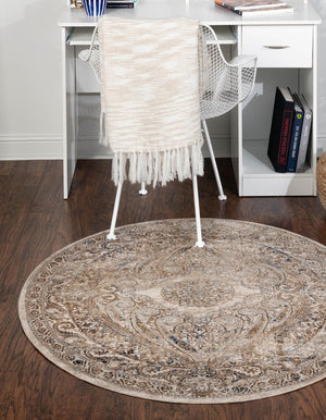 Unique Loom Dark Blue Chateau Rug - Elegant Round Design For Home Décor, Durable And Stylish Addition To Any Space Beige  3136064-unique-loom