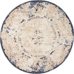 Unique Loom Dark Blue Chateau Rug - Elegant Round Design For Home Décor, Durable And Stylish Addition To Any Space Cream  3136082-unique-loom