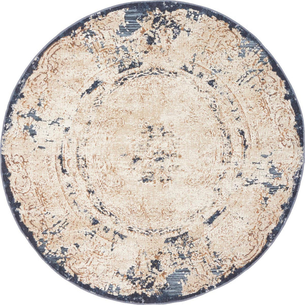 Unique Loom Dark Blue Chateau Rug - Elegant Round Design For Home Décor, Durable And Stylish Addition To Any Space Cream  3136082-unique-loom