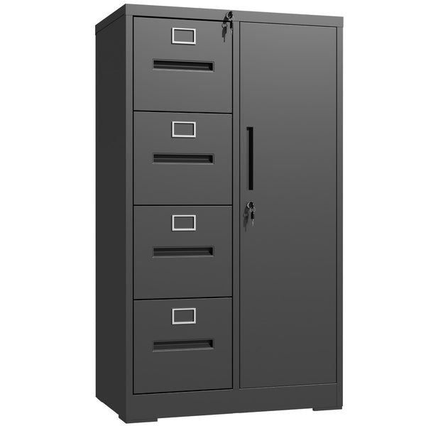 English Elm Metal Four Drawer Filing Cabinet with Lock Steel Storage for Home Office Bedroom Black W2735P457274