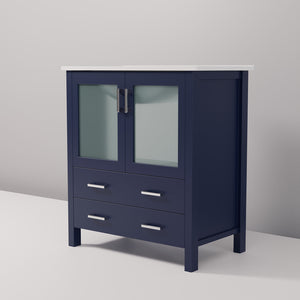 English Elm Navy Blue Bath Vanity: 30" W X 18.25" D With Elegant White Ceramic Top & Ample Storage Space B2731P260427