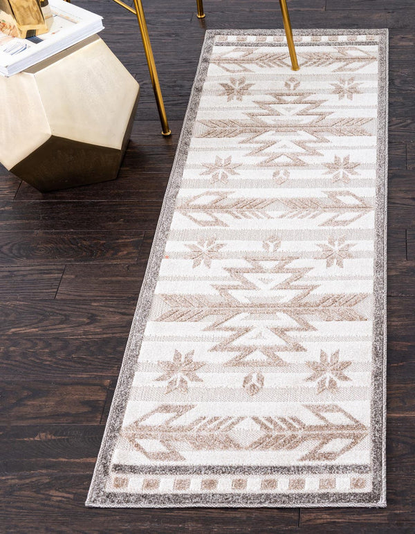 Unique Loom Gray Outdoor Modern Runner Rug – Durable 2' X 6' Design For Stylish Walkways & Patios, Weather-resistant Beige  3136742-unique-loom