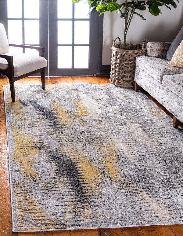 Unique Loom Gray Outdoor Modern Runner Rug – Durable 2' X 6' Design For Stylish Walkways & Patios, Weather-resistant Ivory  3136785-unique-loom