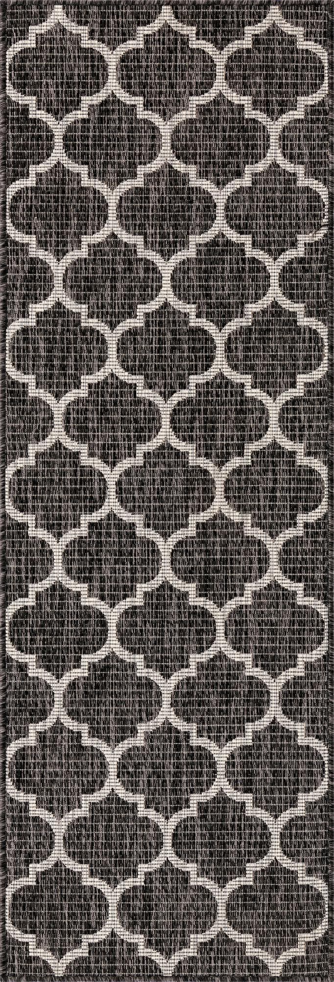 Unique Loom Gray Outdoor Trellis Runner - Stylish 2' X 6' 1 Design For Indoor & Outdoor Spaces, Weather-resistant Black  3136824-unique-loom