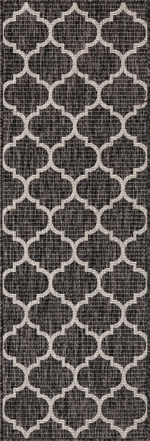 Unique Loom Gray Outdoor Trellis Runner - Stylish 2' X 6' 1 Design For Indoor & Outdoor Spaces, Weather-resistant Black  3136824-unique-loom