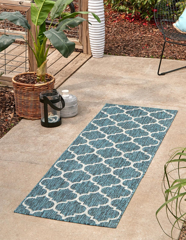 Unique Loom Teal Outdoor Trellis Rug - Geometric Design For Patios And Decks, Stylish And Durable Solution Teal  3152098-unique-loom