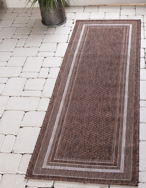Unique Loom Blue Outdoor Border Runner - Vibrant 2' X 6' Design To Brighten Up Your Patio And Outdoor Spaces Brown  3136829-unique-loom
