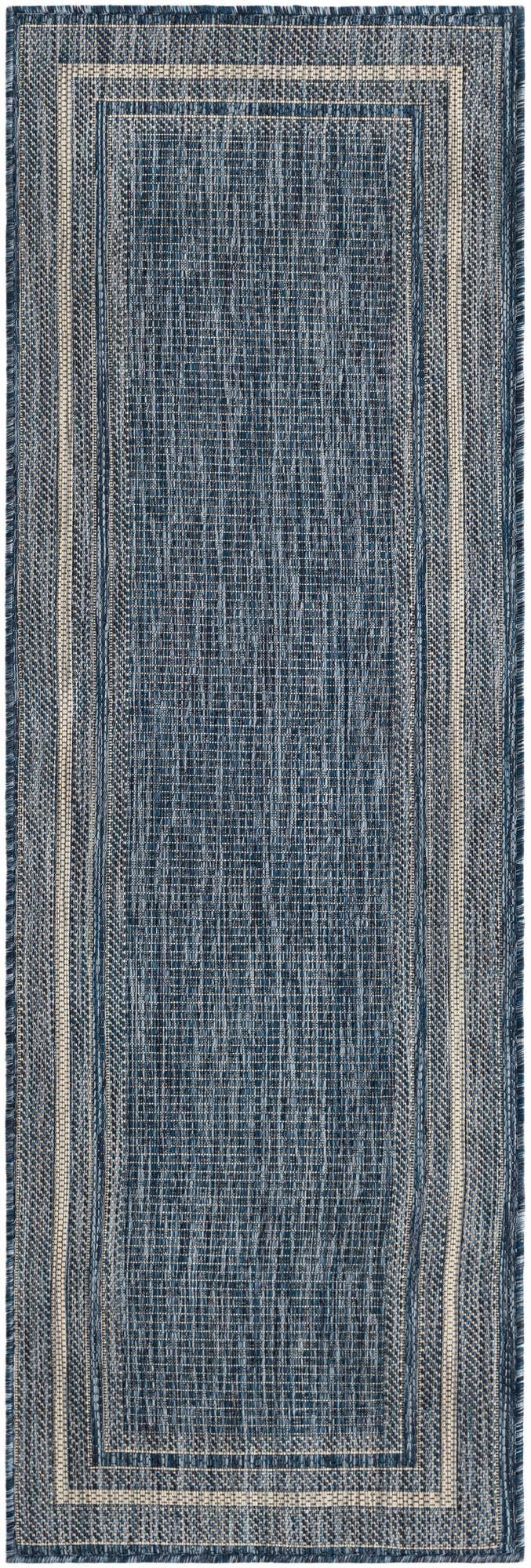 Unique Loom Blue Outdoor Border Runner - Vibrant 2' X 6' Design To Brighten Up Your Patio And Outdoor Spaces Black  3136831-unique-loom