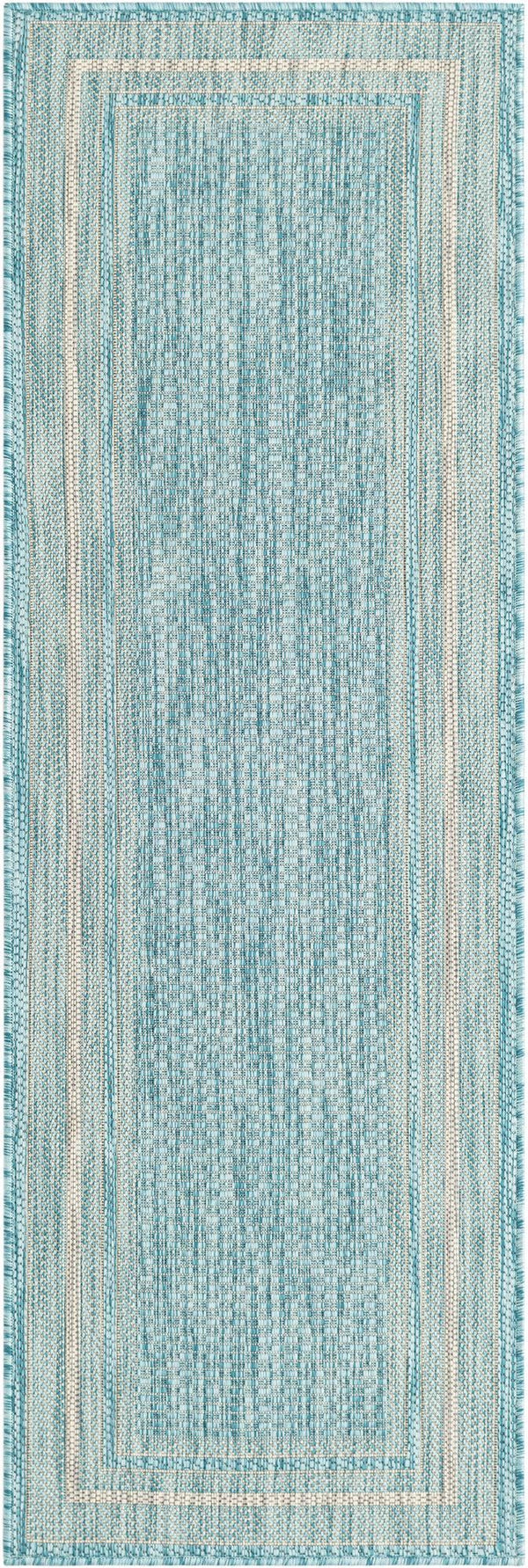 Unique Loom Blue Outdoor Border Runner - Vibrant 2' X 6' Design To Brighten Up Your Patio And Outdoor Spaces Aquamarine  3136833-unique-loom
