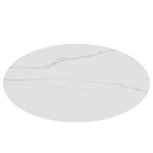 English Elm 36"inch Round Tempered Glass Tabletop Marble Print Indoor Outdoor Dining Patio White W241P361464