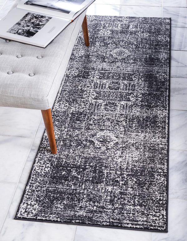 Unique Loom Black Tradition 2' X 6' Durable Runner Rug For Timeless Style In High-traffic Areas And Homes Black  3137225-unique-loom