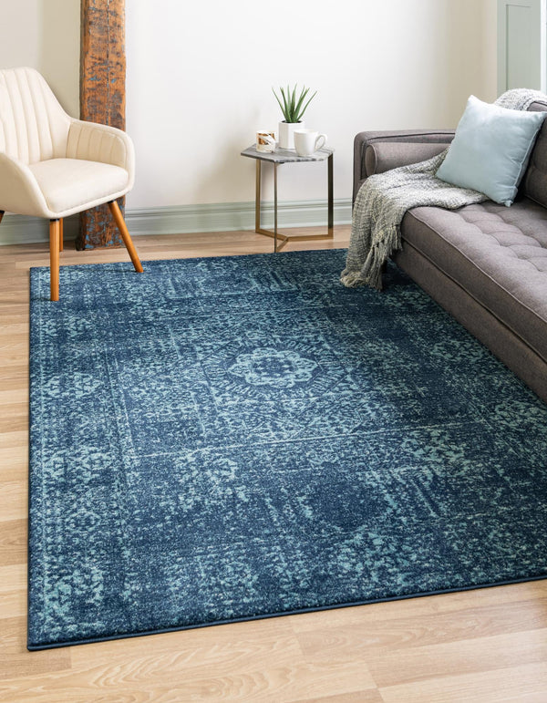 Unique Loom Black Tradition 2' X 6' Durable Runner Rug For Timeless Style In High-traffic Areas And Homes Navy,Blue  3137259-unique-loom