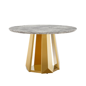 English Elm 47" Round Marble Dining Table - Chic Faux Marble Top & Gold Stainless Steel Base - Versatile & Durable Design For Any Space W3456S00009