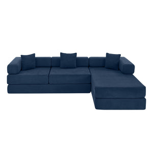 English Elm 108'' Modular Cloud Sectional Corduroy Couch with Fold Flat Backrest for Living Rooms Blue W1117S00296
