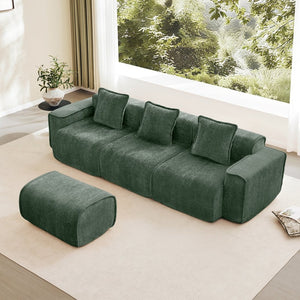English Elm Streamlined Velvet L-shaped Sectional Sofa with Ottoman and Cloud Cushion Living Room Green W3041S00366