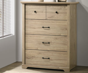 English Elm Elettra Four Drawer Chest in Warm Oak Finish with Bold Black Metal Hardware Light Oak B2749P413340