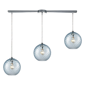 Watersphere 36'' Wide 3-Light Slim Linear Pendant - Polished Chrome with Aqua 31380/3L-AQ Elk Lighting