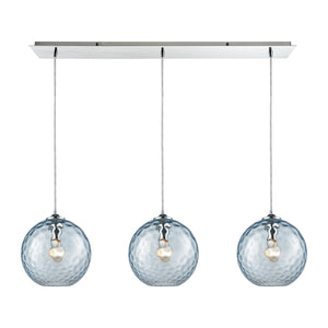 Watersphere 36'' Wide 3-Light Linear Pendant - Polished Chrome with Aqua 31380/3LP-AQ Elk Lighting